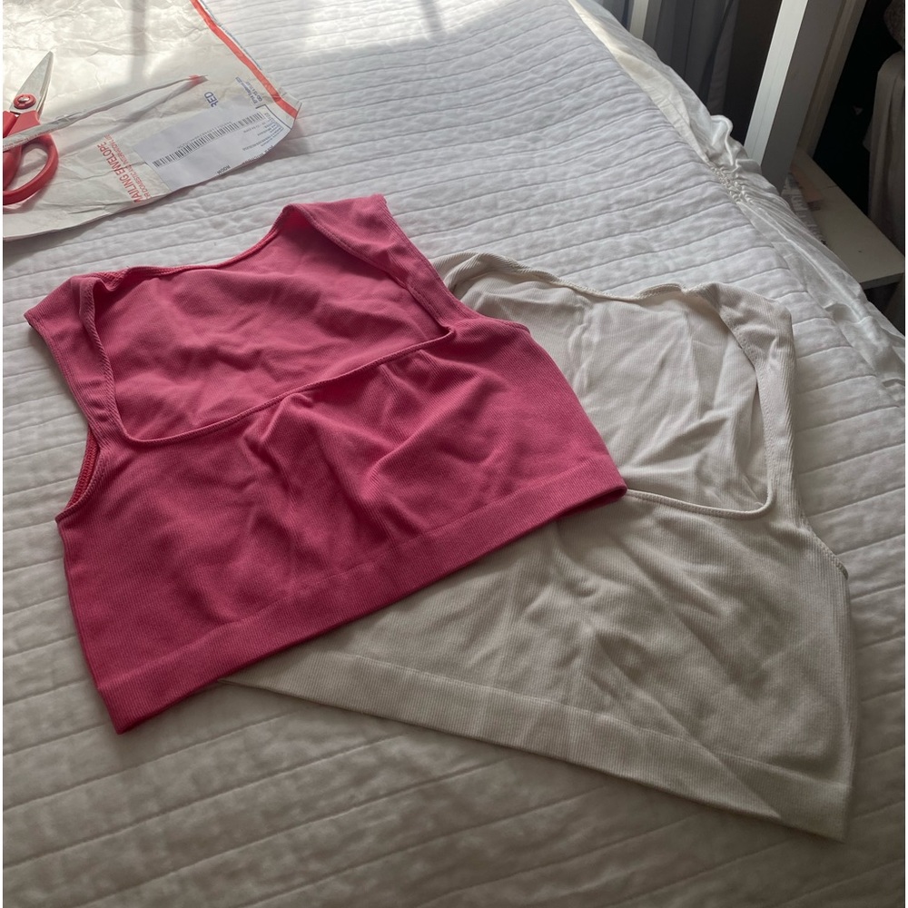 Pink and White Out From Under Crop Top